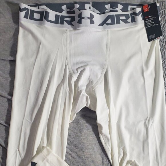 Men's XXL Under Armour Legging Heat Gear Armour 2.0 3/4 White Gray New w/ Tags - Picture 1 of 8